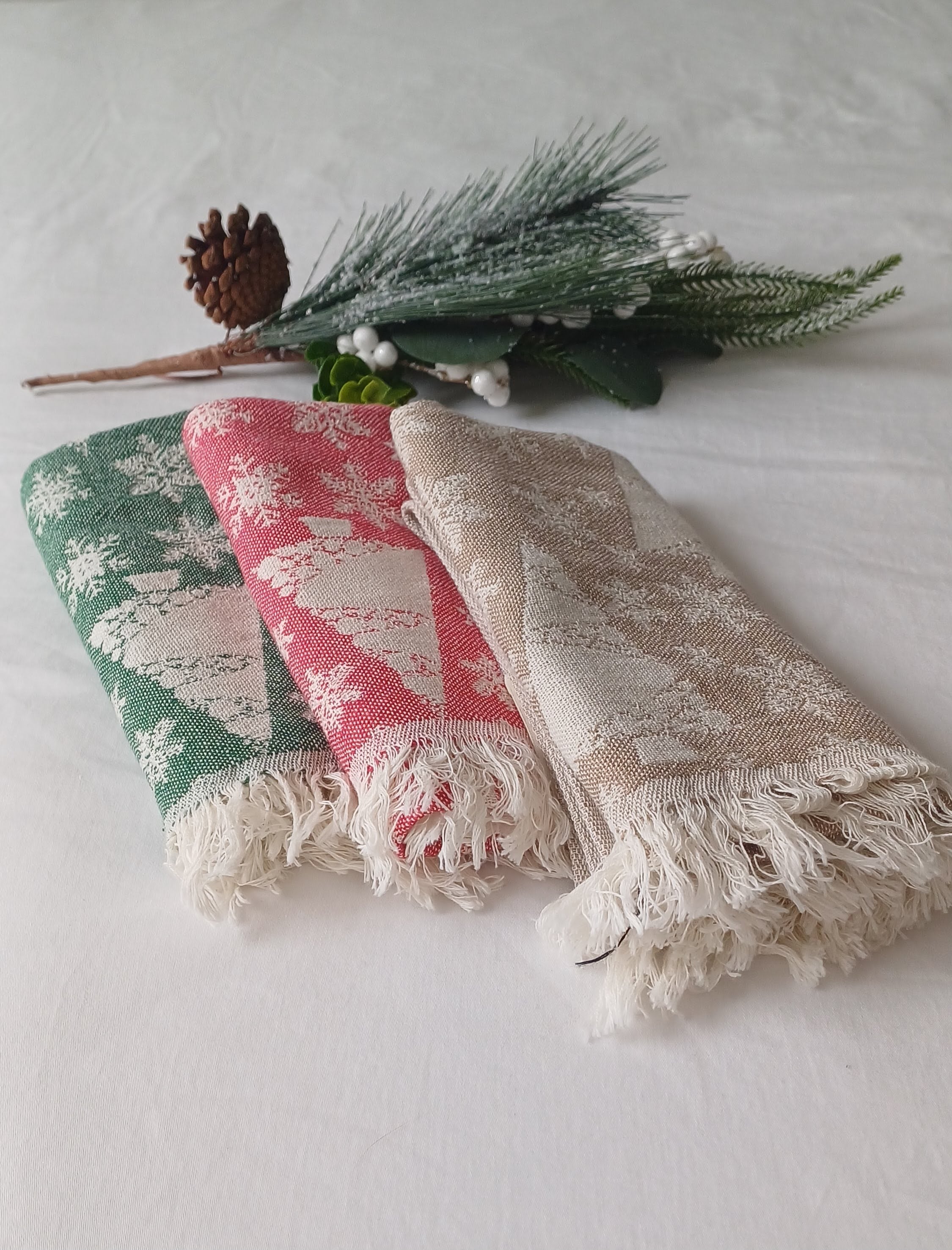 Handwoven Christmas-themed Tea Towels, Table Runners - Festive Holiday Decor